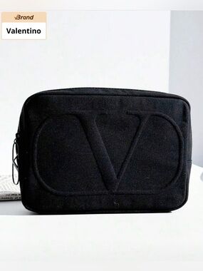 Valentino Black Quilted V Logo Toiletry Bag